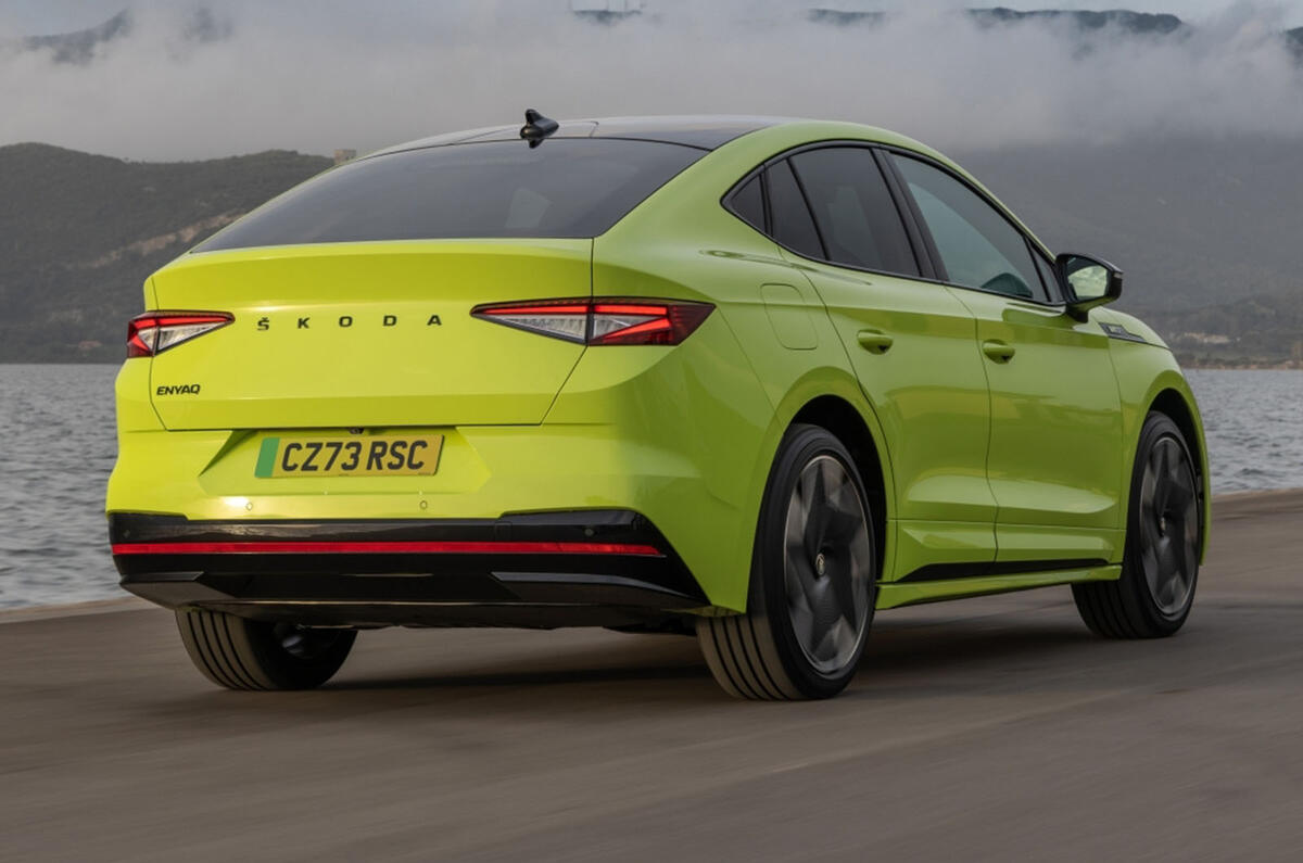 Skoda Enyaq VRS coupe rear three quarter Skoda Enyaq VRS coupe rear three quarter