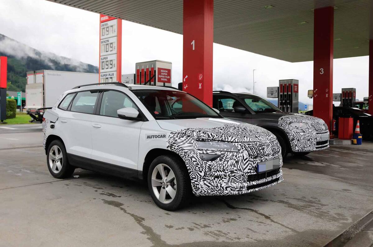 Skoda Karoq spyshot static front side Skoda Karoq spyshot static front side