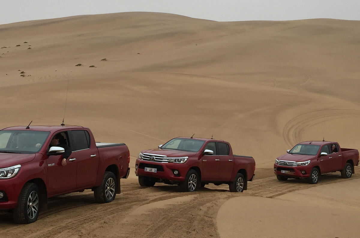 Toyota Hilux on sand dunes