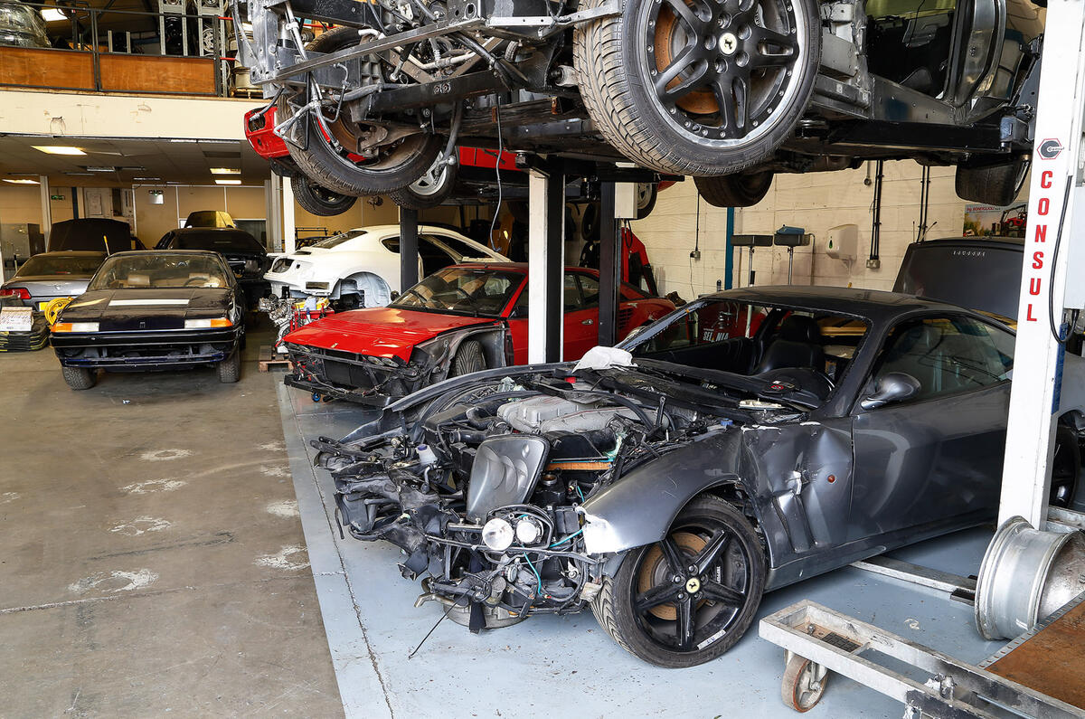 Damaged Ferraris at the breaker's yard