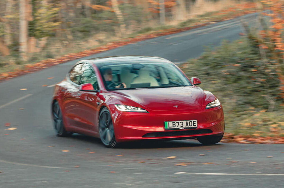 tesla model 3 road test review 20 24 25 cornering front
