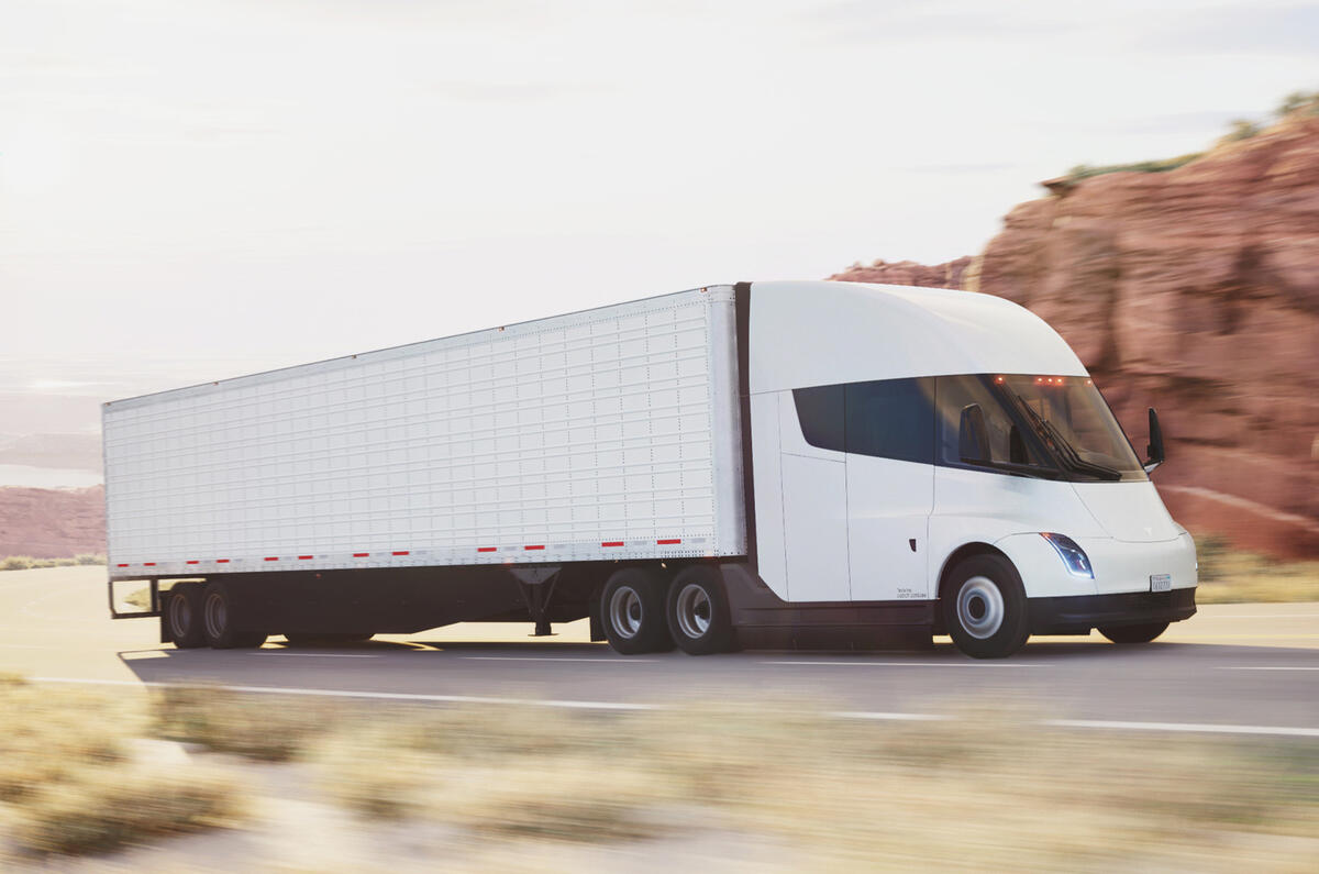 Tesla Semi 2022 white front quarter tracking