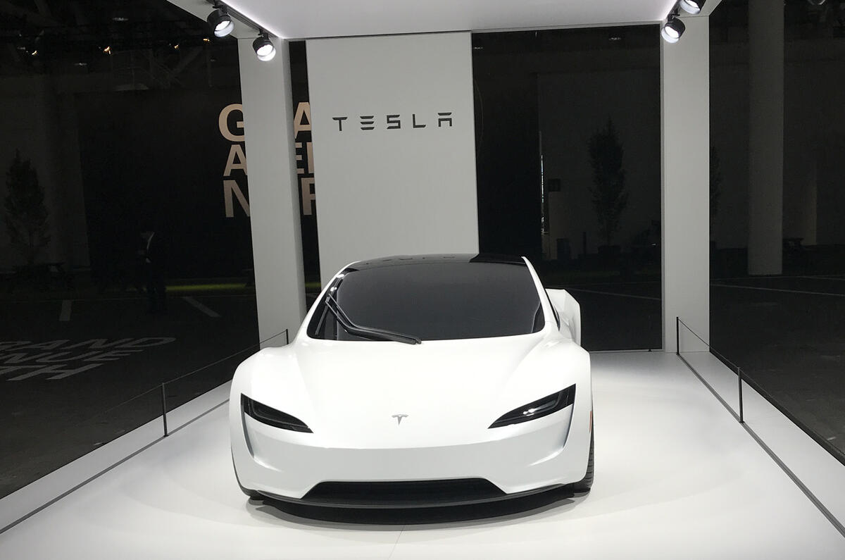 The Tesla Roadster on display at Grand Basel