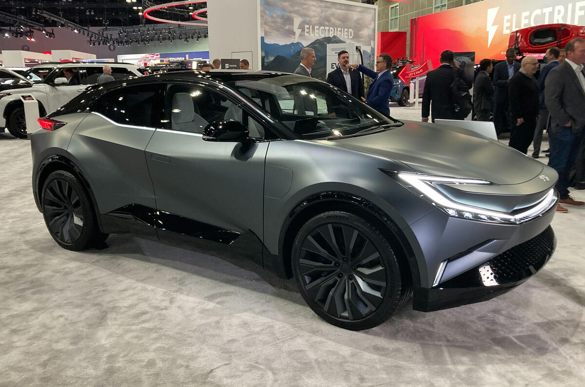 Toyota bZ compact crossover concept on show in Los Angeles front Toyota bZ compact crossover concept on show in Los Angeles front