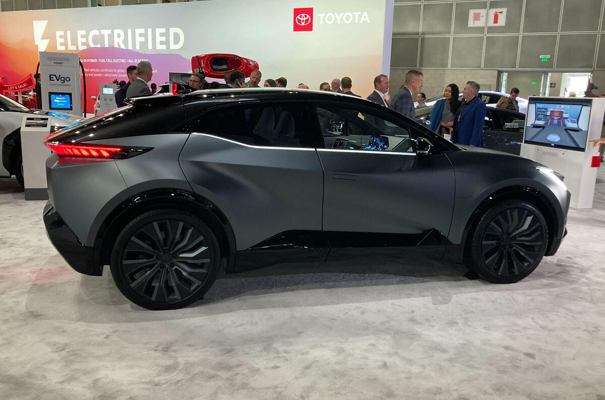 Toyota bZ compact crossover concept on show in Los Angeles side Toyota bZ compact crossover concept on show in Los Angeles side