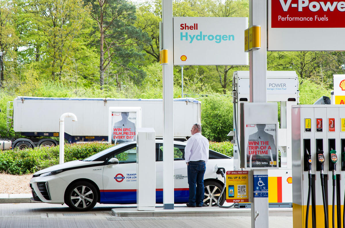 Toyota Mirai at shell hydrogen filling station Toyota Mirai at shell hydrogen filling station