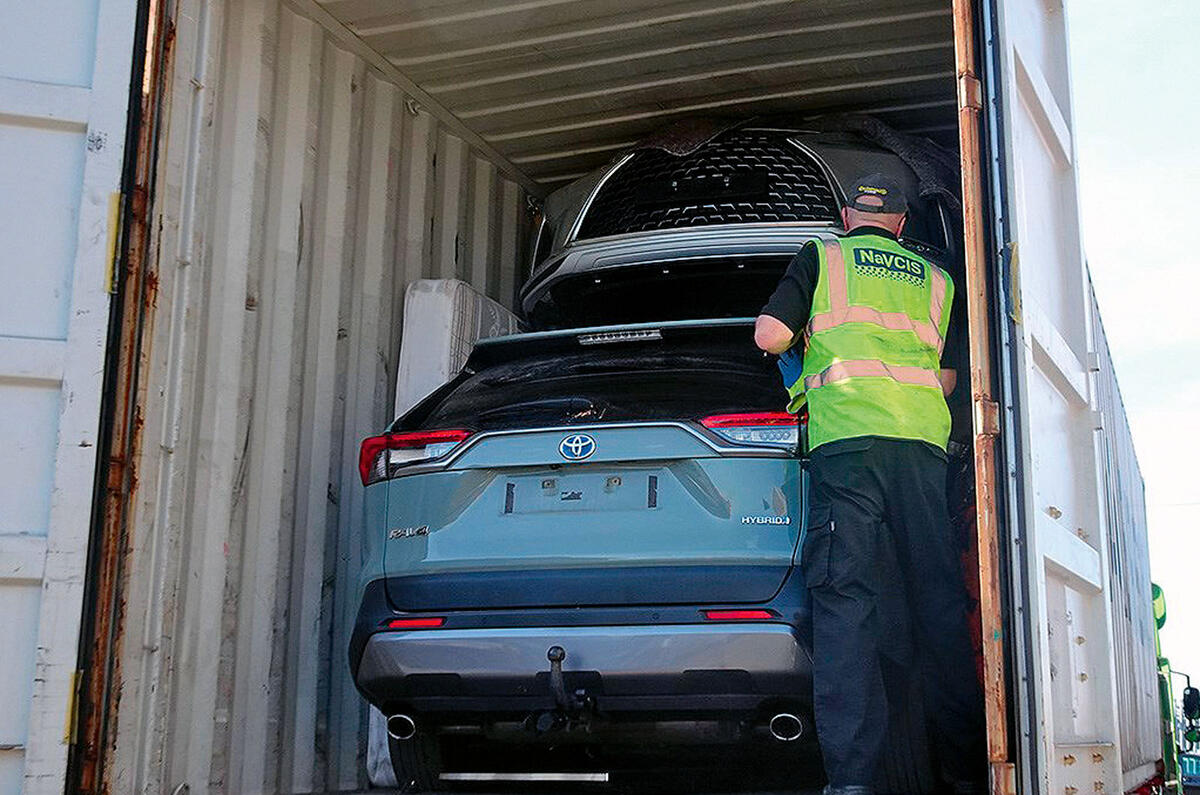 Toyota RAV4 in shipping crate credit Thames Valley Police Toyota RAV4 in shipping crate credit Thames Valley Police