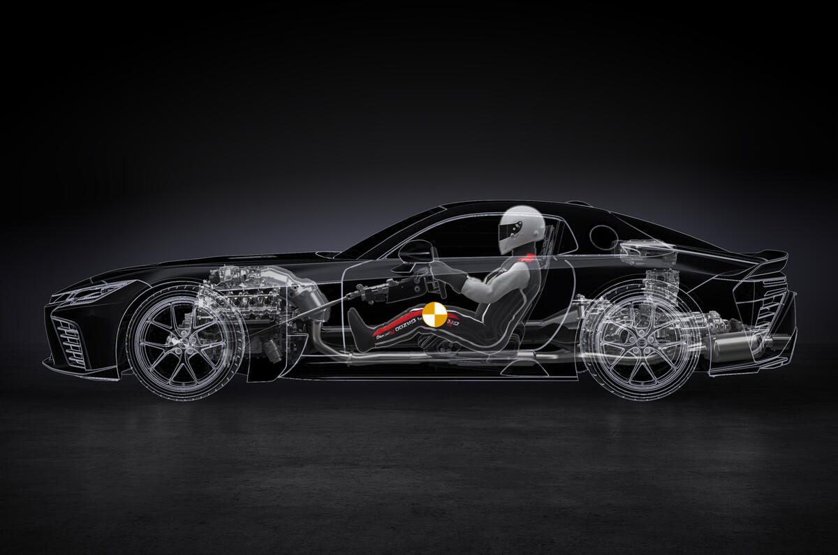 Toyota GR GT in studio   side profile cutaway