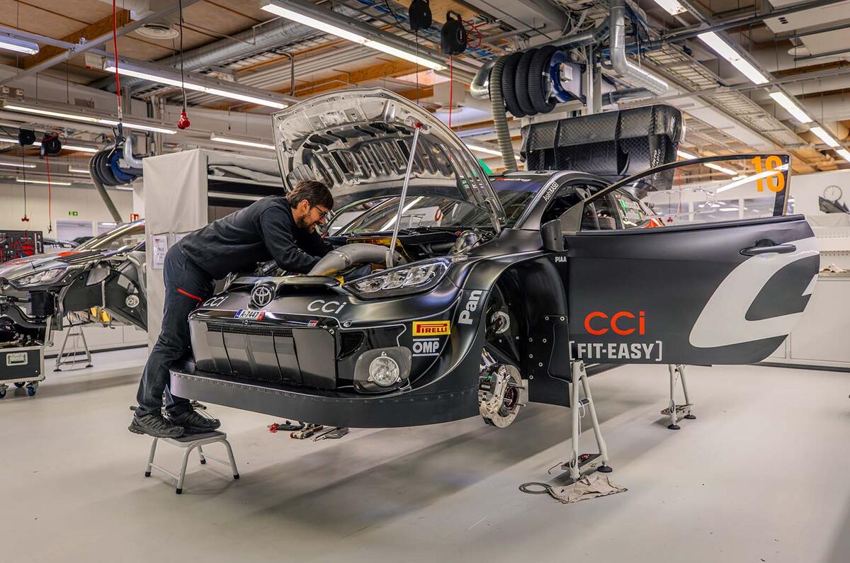 Toyota GR Yaris rally car being fettled Toyota GR Yaris rally car being fettled