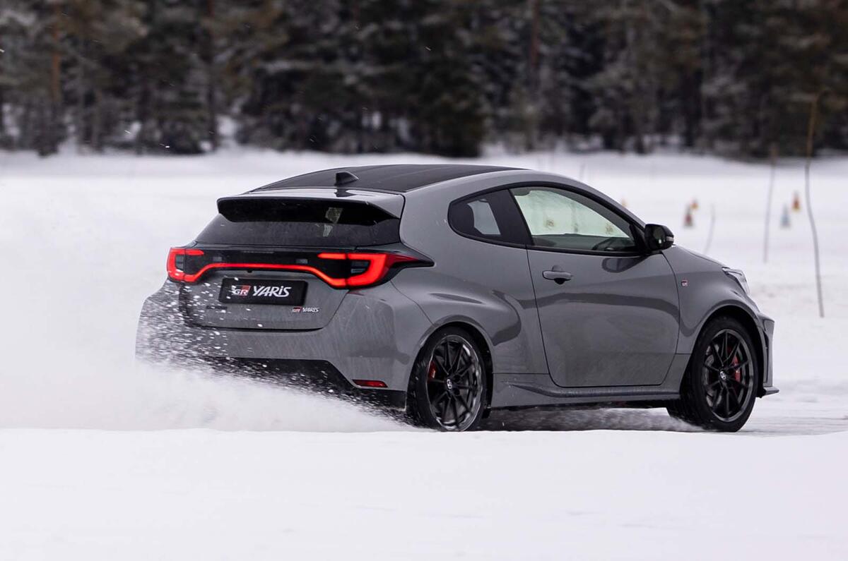 Toyota GR Yaris rear three quarter on snow Toyota GR Yaris rear three quarter on snow