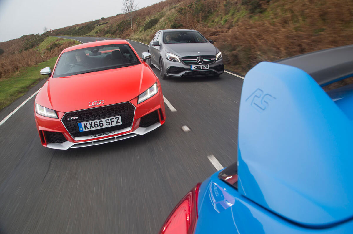 Audi TT RS vs Mercedes-AMG A45 vs Ford Focus RS - group test