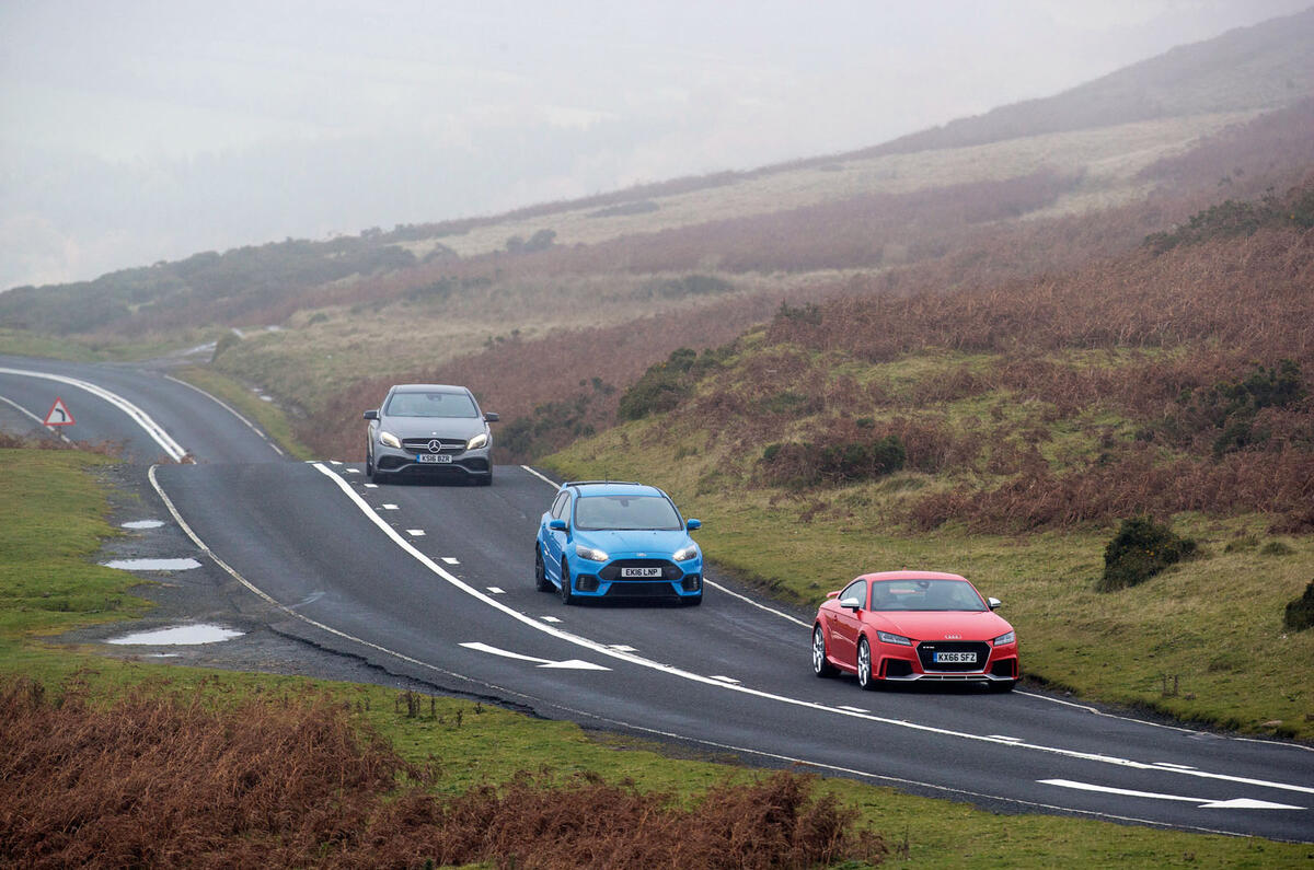 Audi TT RS vs Mercedes-AMG A45 vs Ford Focus RS - group test