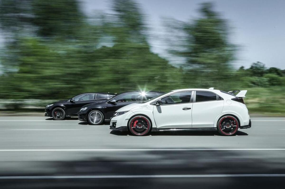 Honda Civic Type R versus Renault Megane RS275 & VW Golf R