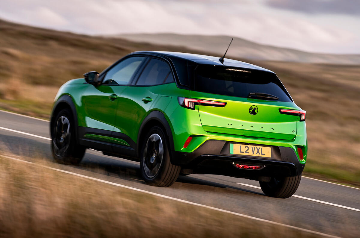 Vauxhall Mokka Electric long range rear three quarter tracking Vauxhall Mokka Electric long range rear three quarter tracking