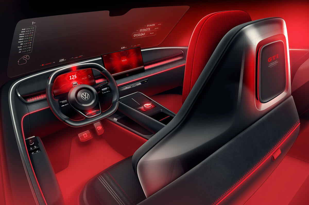 Volkswagen ID GTI 2023 dashboard sketch over driver shoulder Volkswagen ID GTI 2023 dashboard sketch over driver shoulder