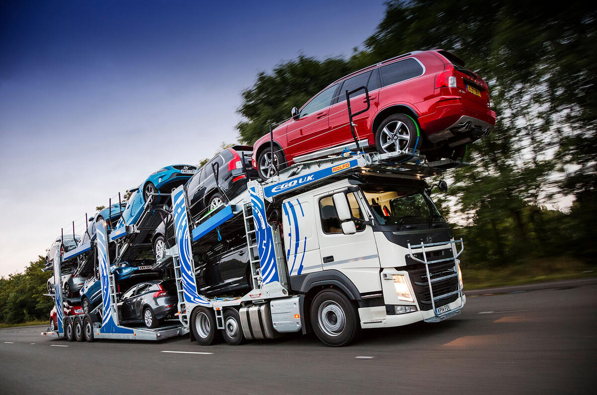 Volvo car transporter front quarter tracking