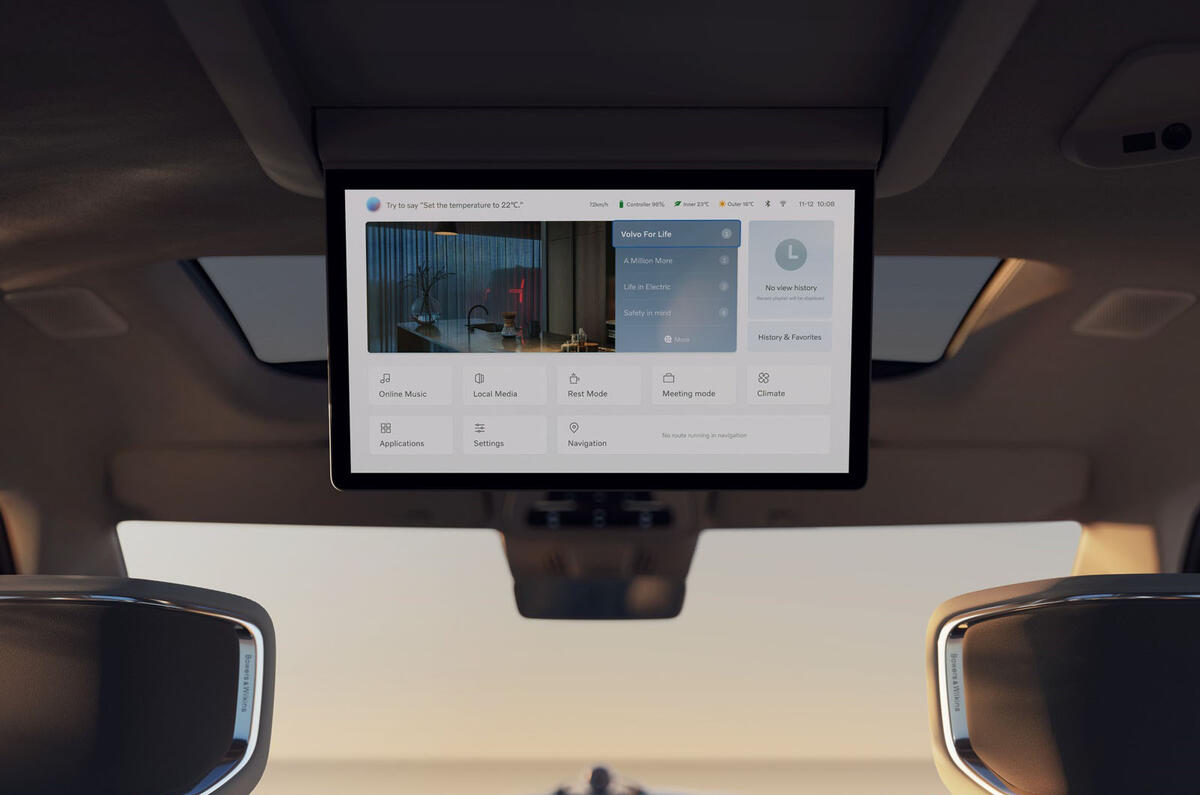 Volvo EM90 roof mounted screen Volvo EM90 roof mounted screen