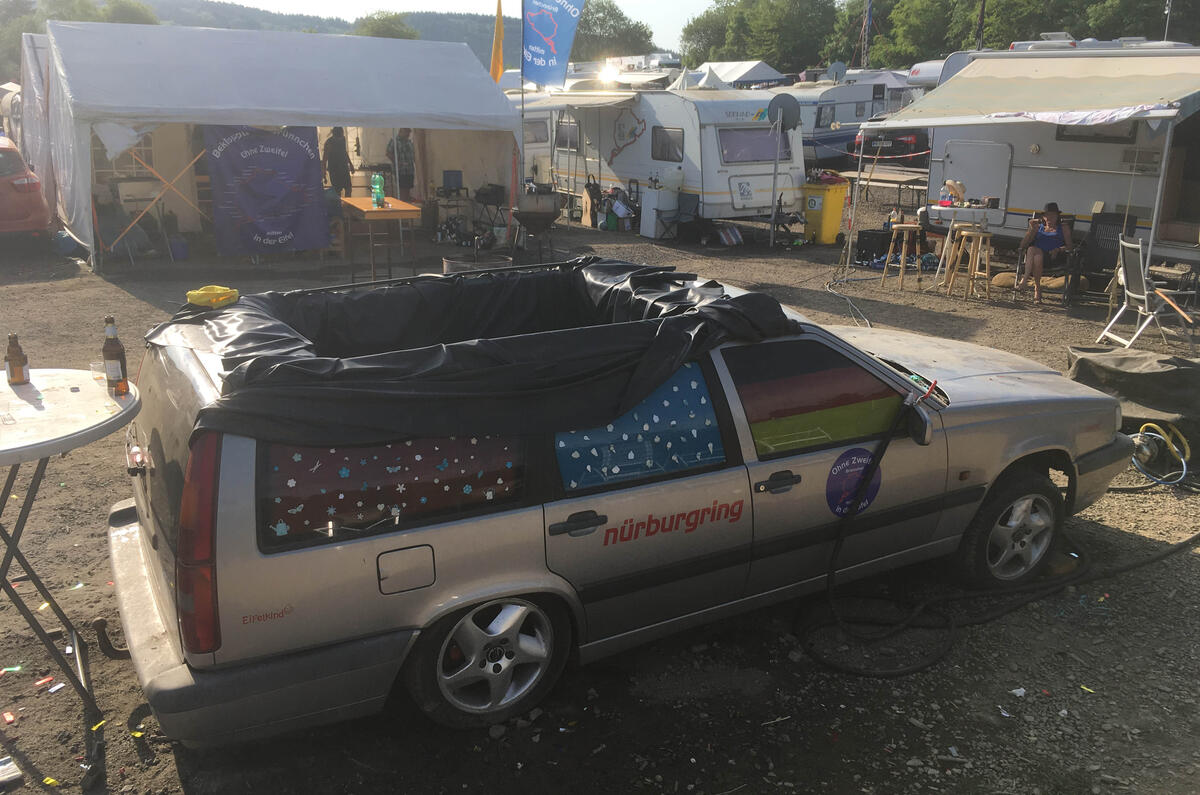 This Volvo 850 looks like it was driven into place before being ingeniously converted into a hot tub. It wasn't the only water feature in the village, either.