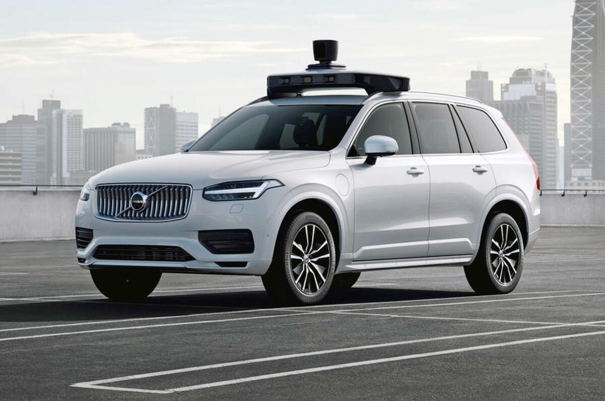 volvo and uber xc90 autonomous vehicle stationary side
