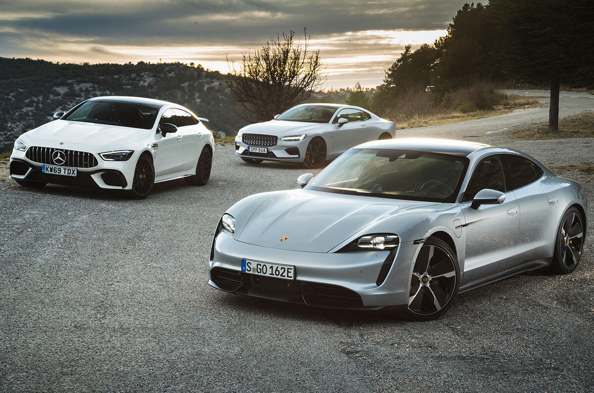 Porsche Taycan vs Mercedes-AMG GT 63 vs Polestar 1