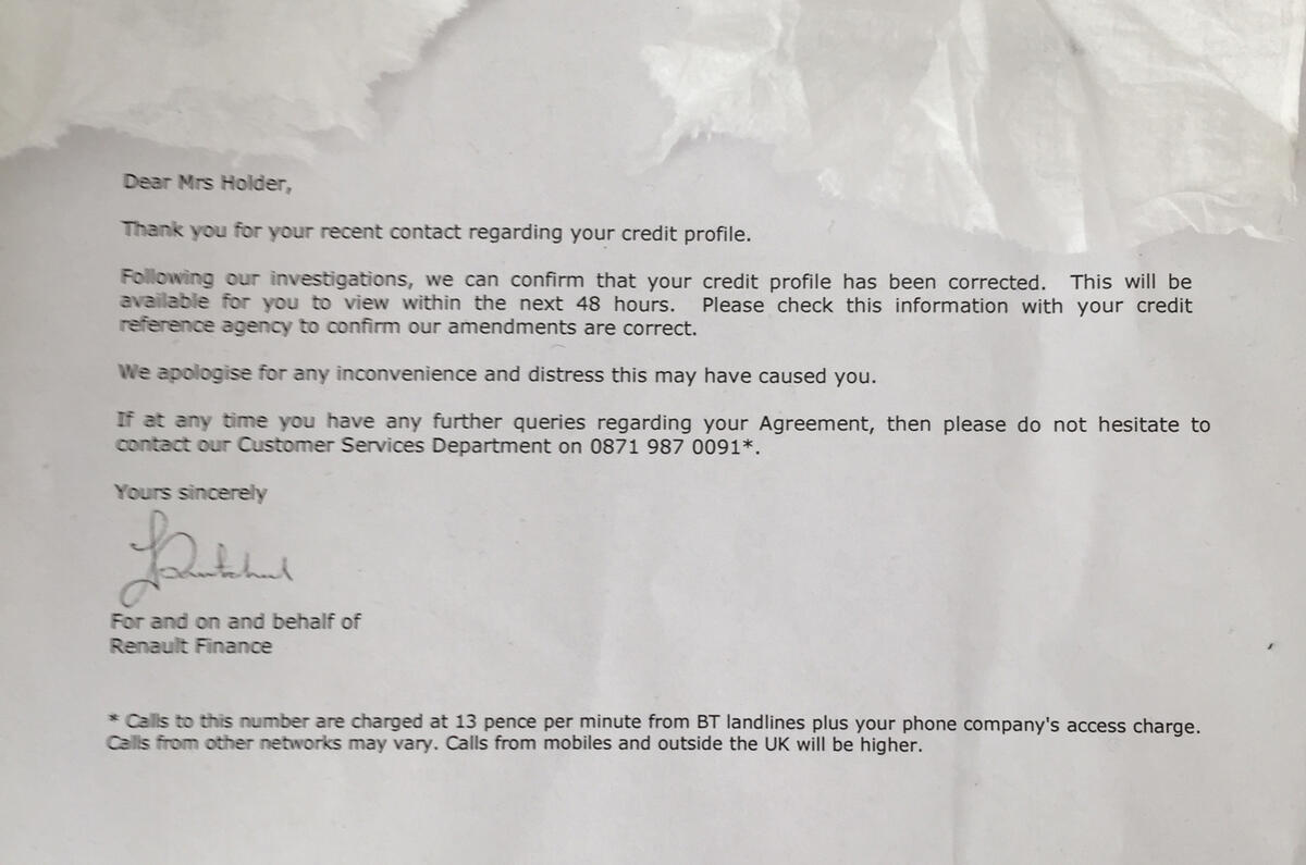 Renault Zoe finance letter