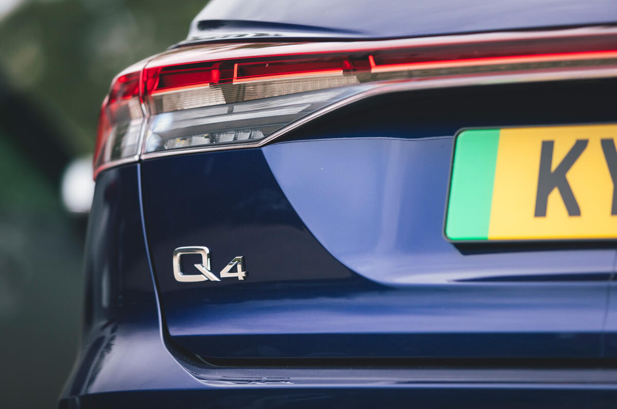 10 Audi Q4 E tron 2021 long term review rear badge 10 Audi Q4 E tron 2021 long term review rear badge