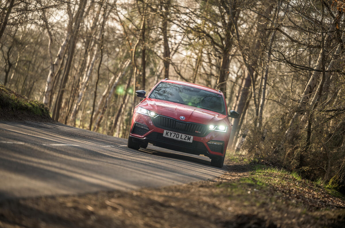 13 Skoda Octavia vRS estate 2021 LT on road front 13 Skoda Octavia vRS estate 2021 LT on road front