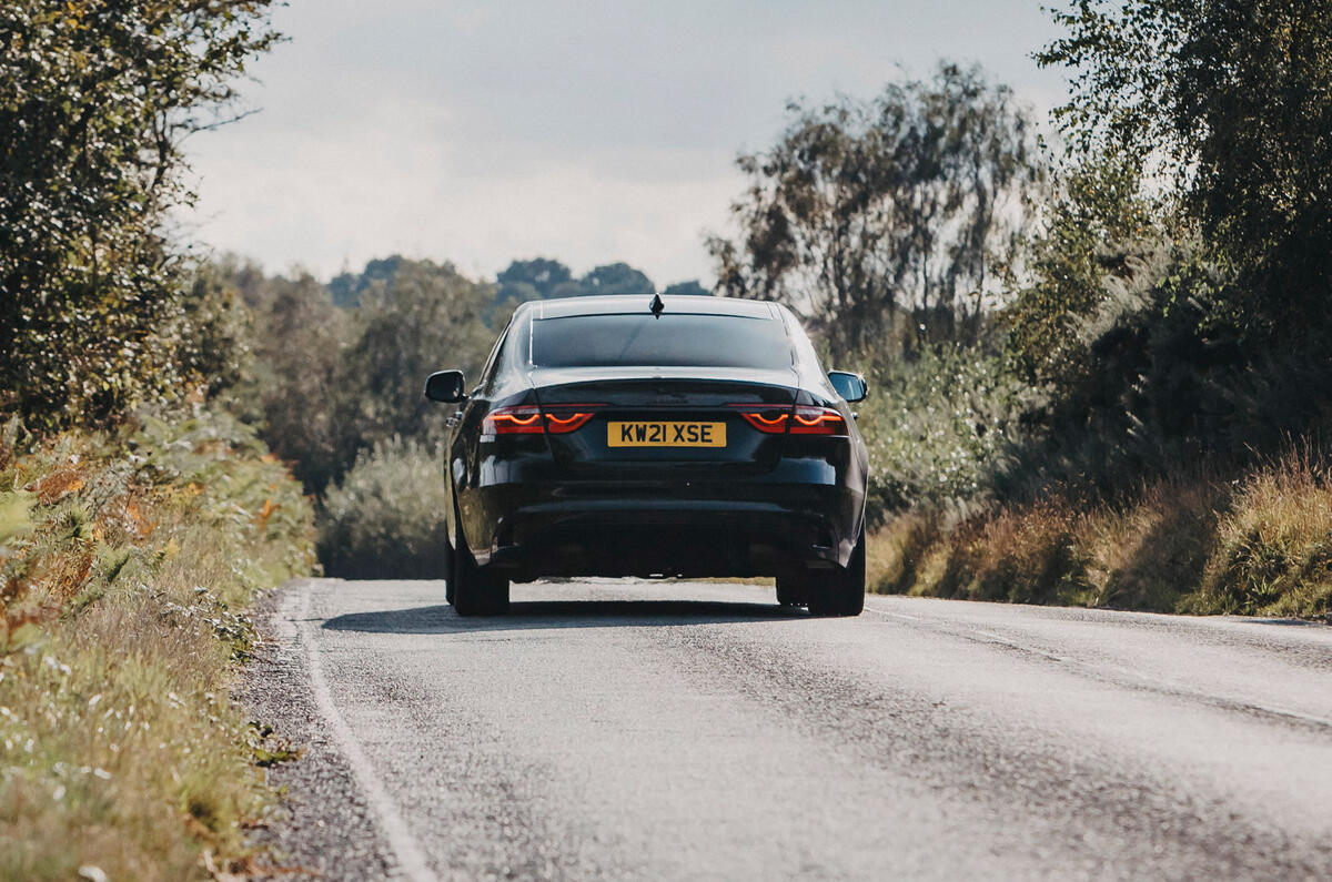 3 Jaguar XF 2021 long term review tracking rear 3 Jaguar XF 2021 long term review tracking rear