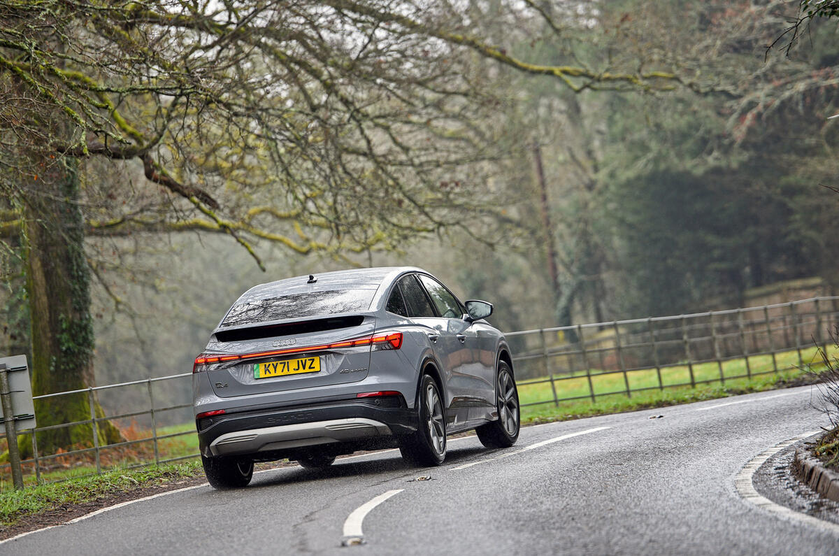 8 Audi Q4 etron Sportback LT on road rear 8 Audi Q4 etron Sportback LT on road rear