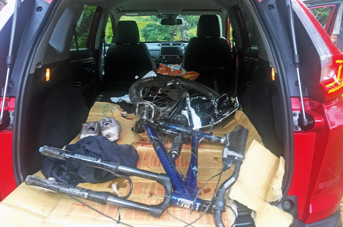 Honda CR-V hybrid 2019 long-term review - bike in boot
