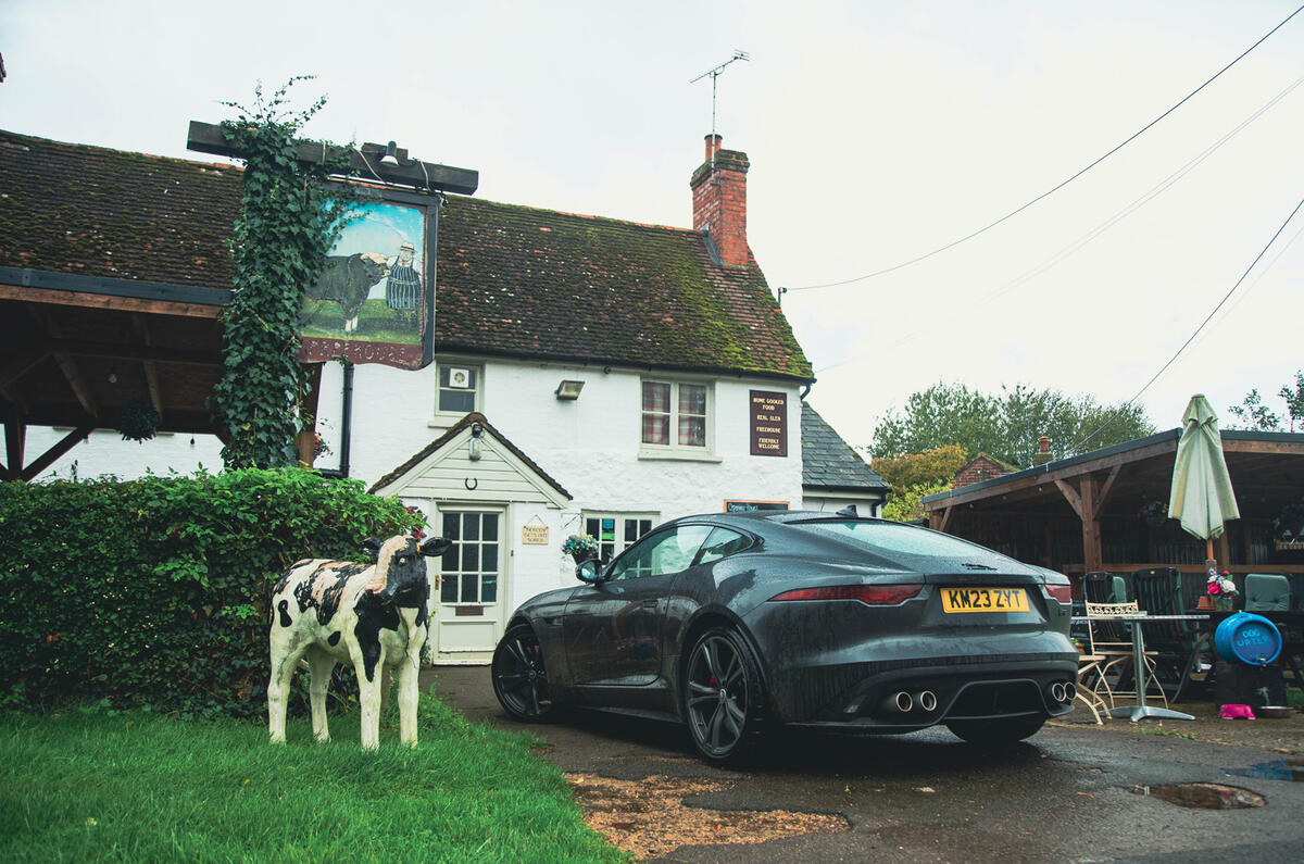 Jaguar F Type outside house pub Jaguar F Type outside house pub