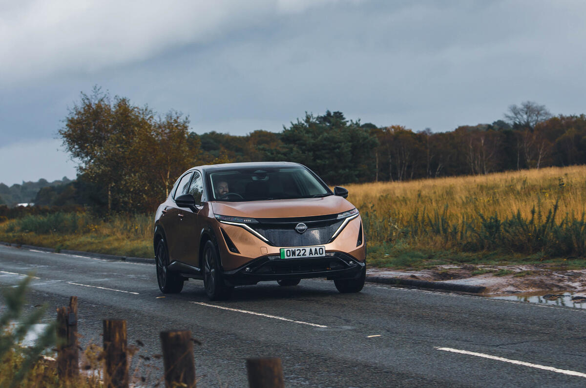 Nissan Ariya driving at speed