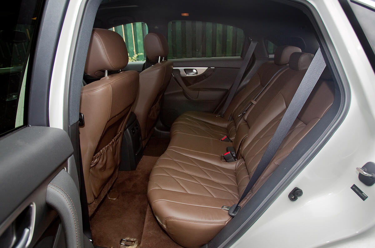Considering the FX’s exterior dimensions, room in the rear is particularly tight Infiniti FX rear seats