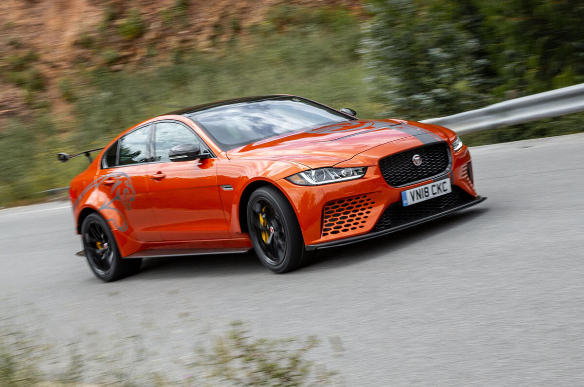 Jaguar XE SV Project 8 2018 road test review on the road front