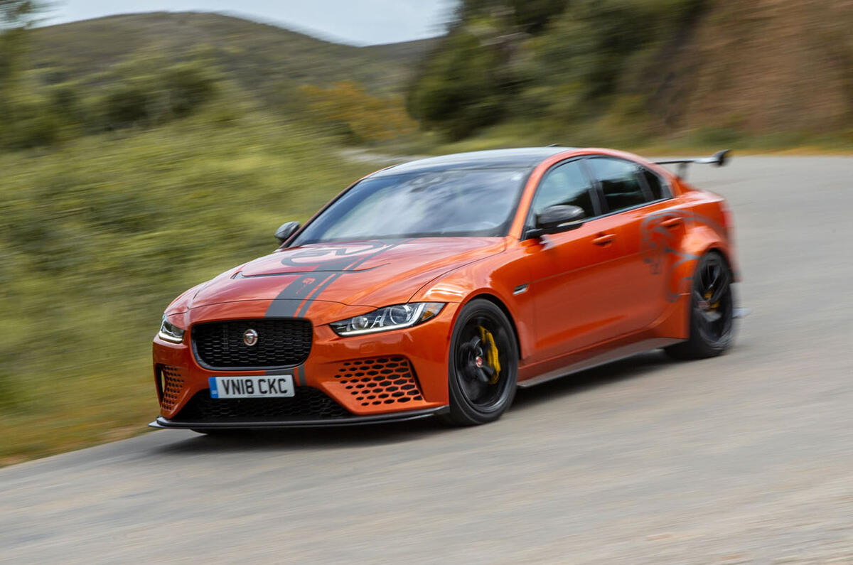 Jaguar XE SV Project 8 2018 road test review cornering front
