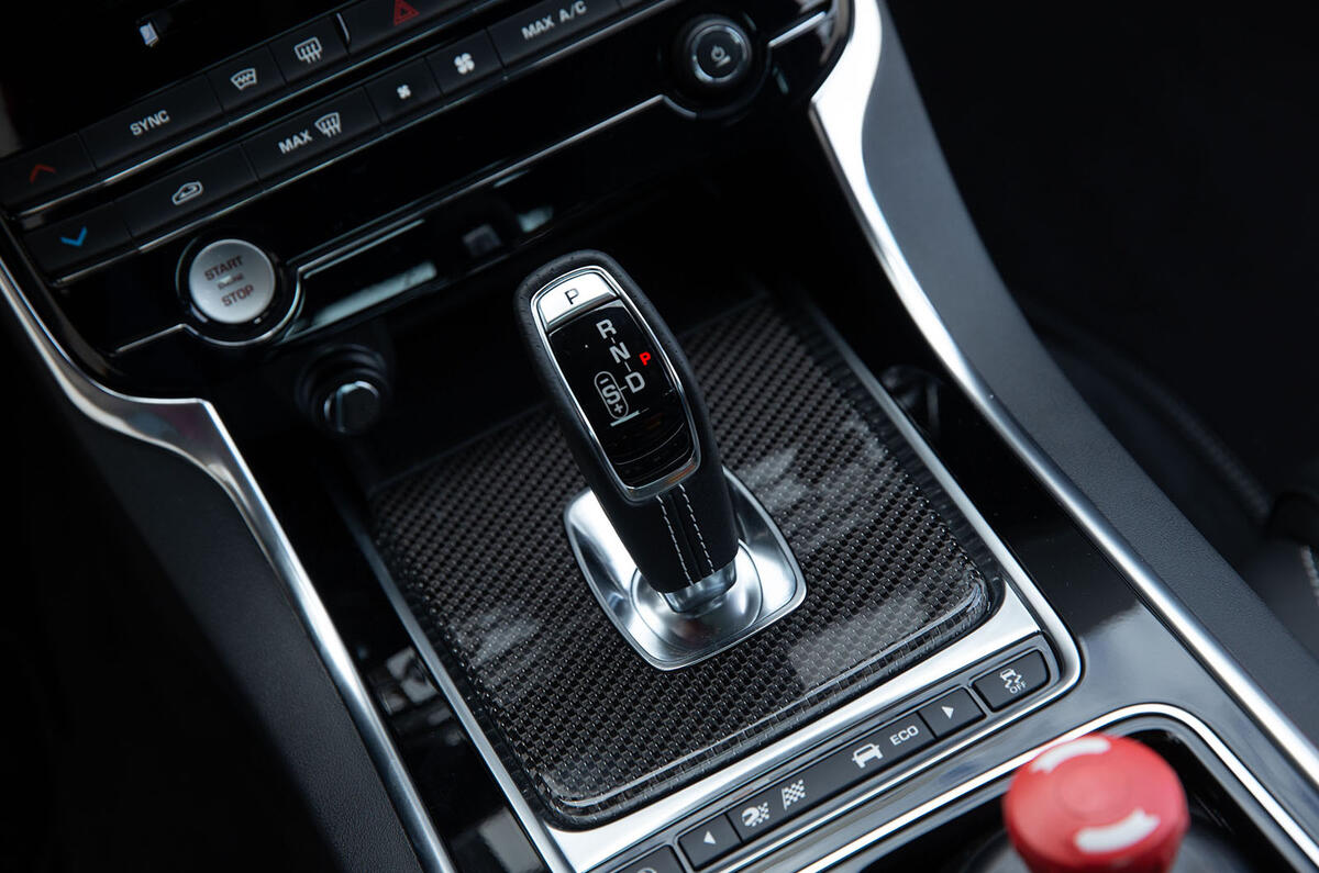 Jaguar XE SV Project 8 2018 road test review gearstick