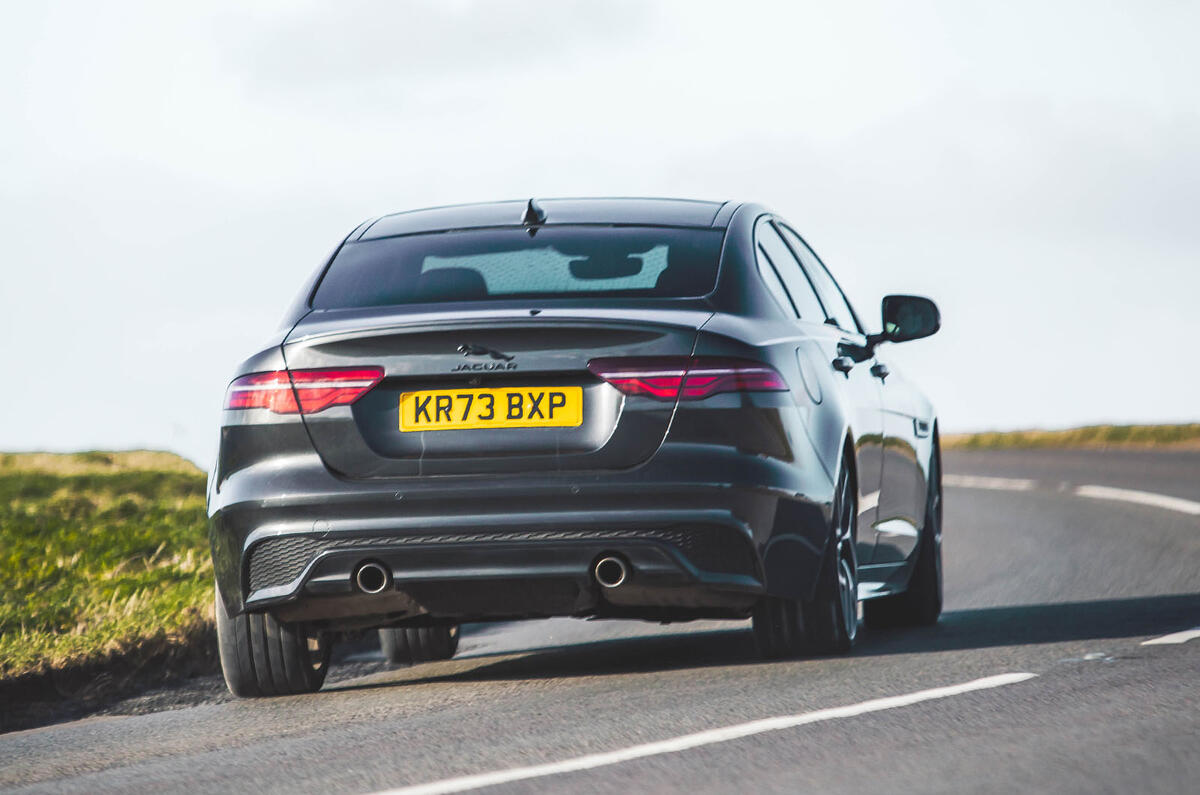 jaguar xe update review 2024 03 cornering rear