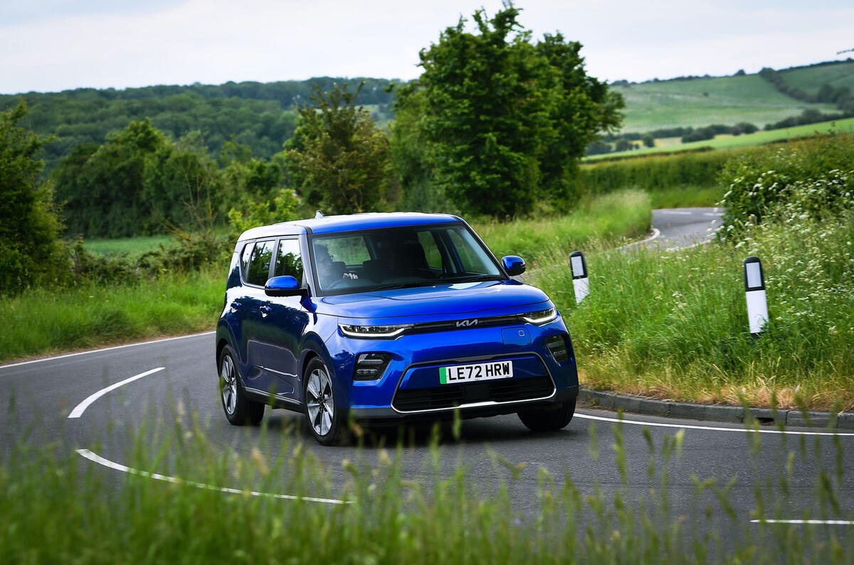 kia soul ev review 2023 05 cornering front