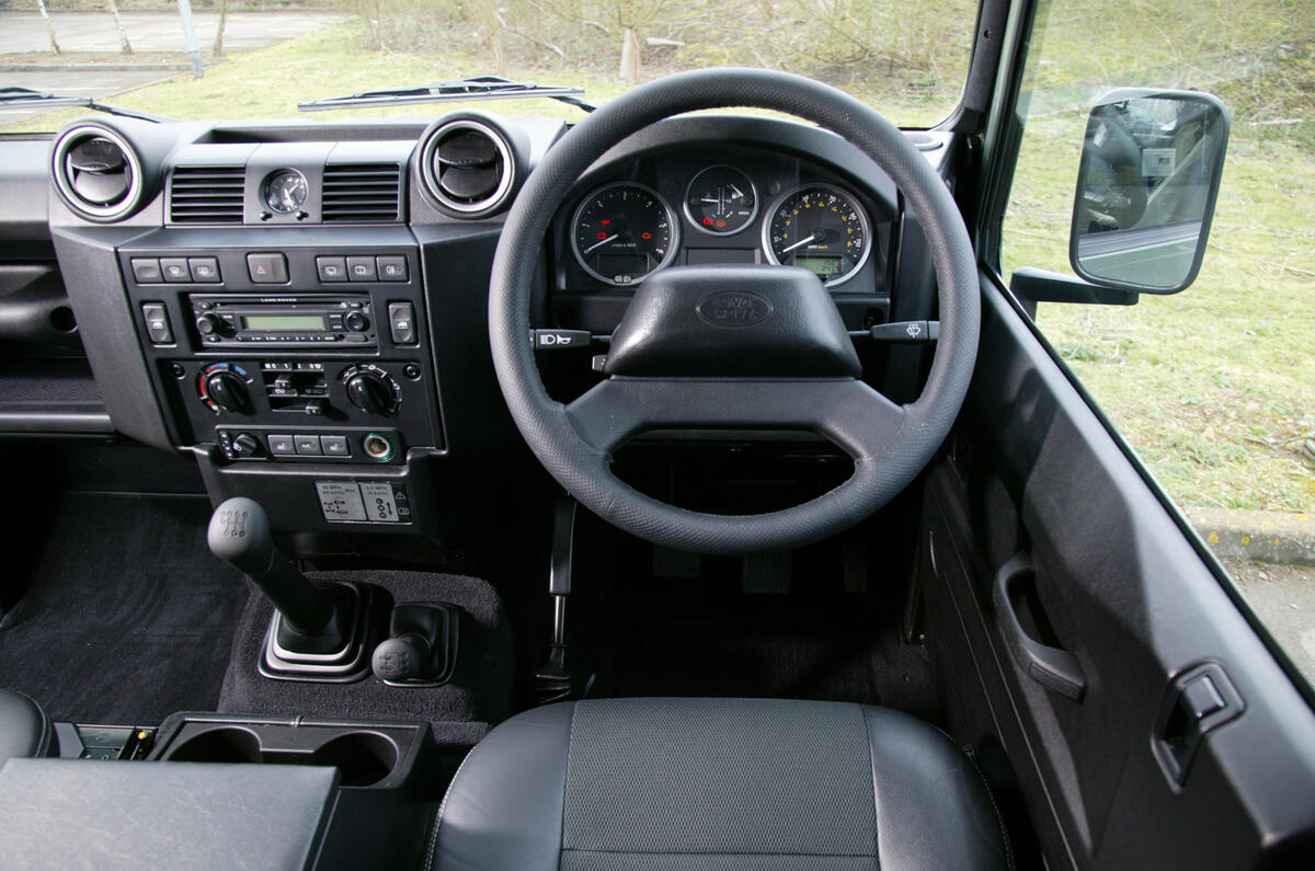 Discovery-sourced controls are welcome. Driving position is still cramped, though Land Rover Defender's dashboard