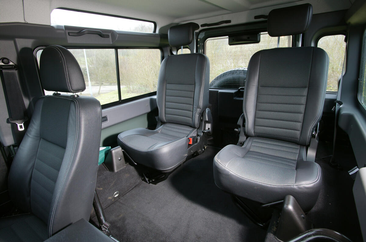 Plenty of room, but it’s a shame that you can’t remove  the seats, as that limits the Defender’s carrying capacity Rear seats in the Defender