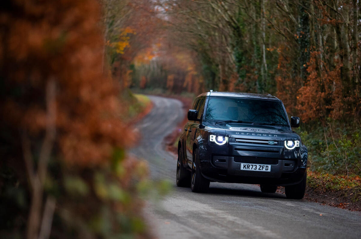 land rover defender v8 130 review 2023 04 action front