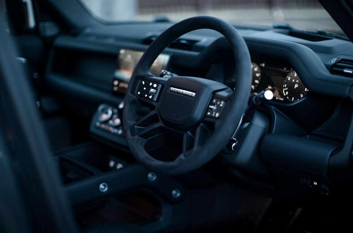 land rover defender v8 130 review 2023 11 steering wheel