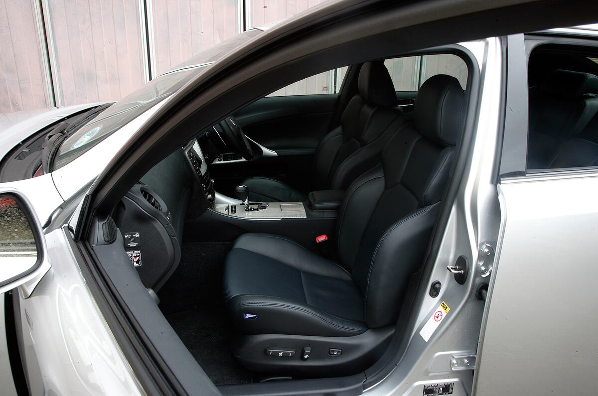 Seat bases need more bolstering, but front head and leg room are reasonable Lexus IS-F interior