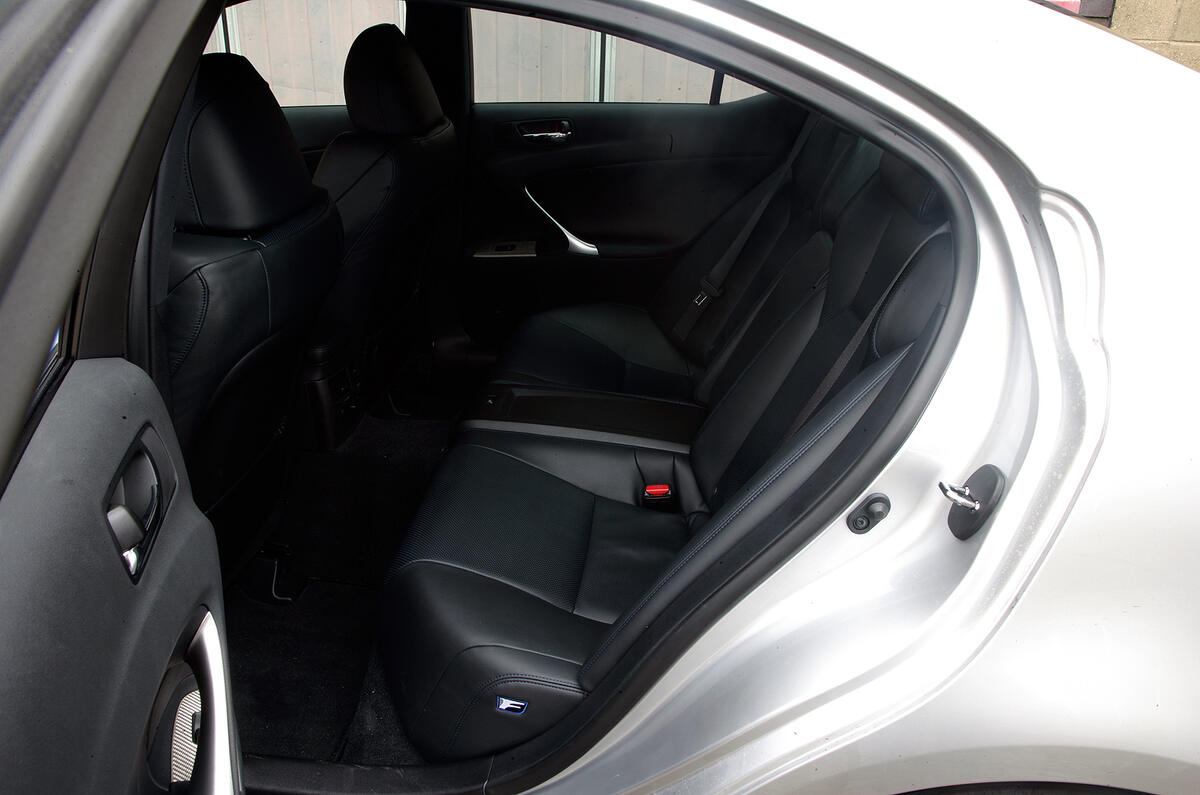 Rear space is more disappointing; it’s clearly been laid out for two passengers Lexus IS-F rear seats