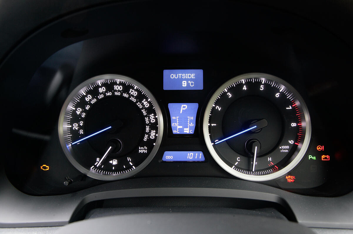 Dials are a model of clarity, as in the regular IS Lexus IS-F instrument cluster