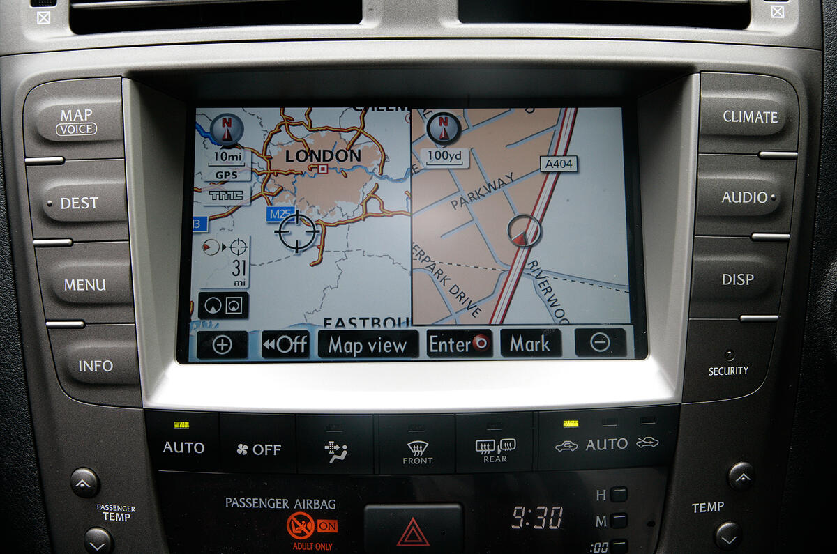 Standard Mark Levinson stereo system is of the highest quality. Big, clear buttons make controlling it a cinch, too Lexus IS-F infotainment system