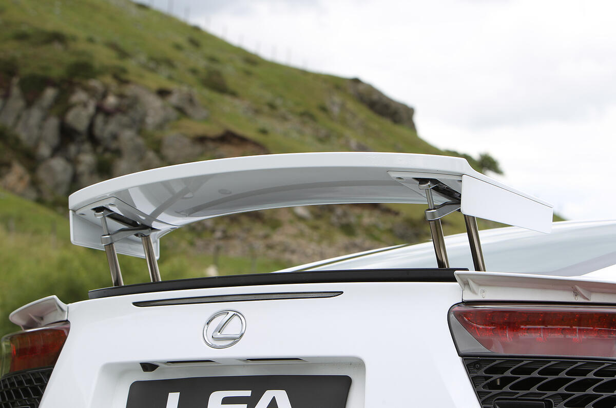 Rear wing rises automatically above 50mph or can be set to stay in its raised position Lexus LFA rear wing