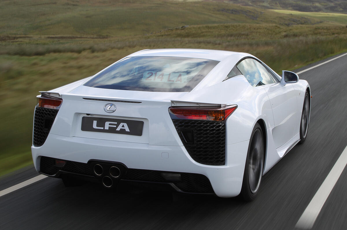 The sound of the LFA’s engine under load from low revs is spectacular Lexus LFA rear quarter