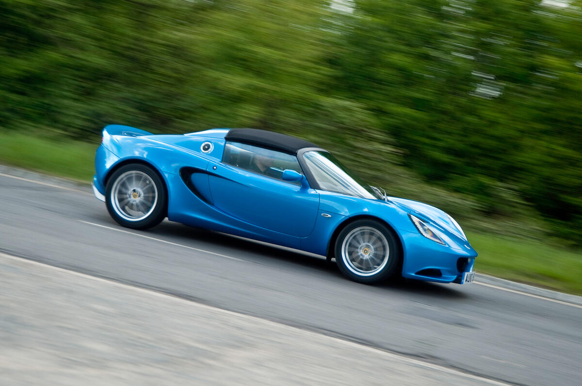 Lotus makes much of the economy benefits of the 1.6 Lotus Elise side profile