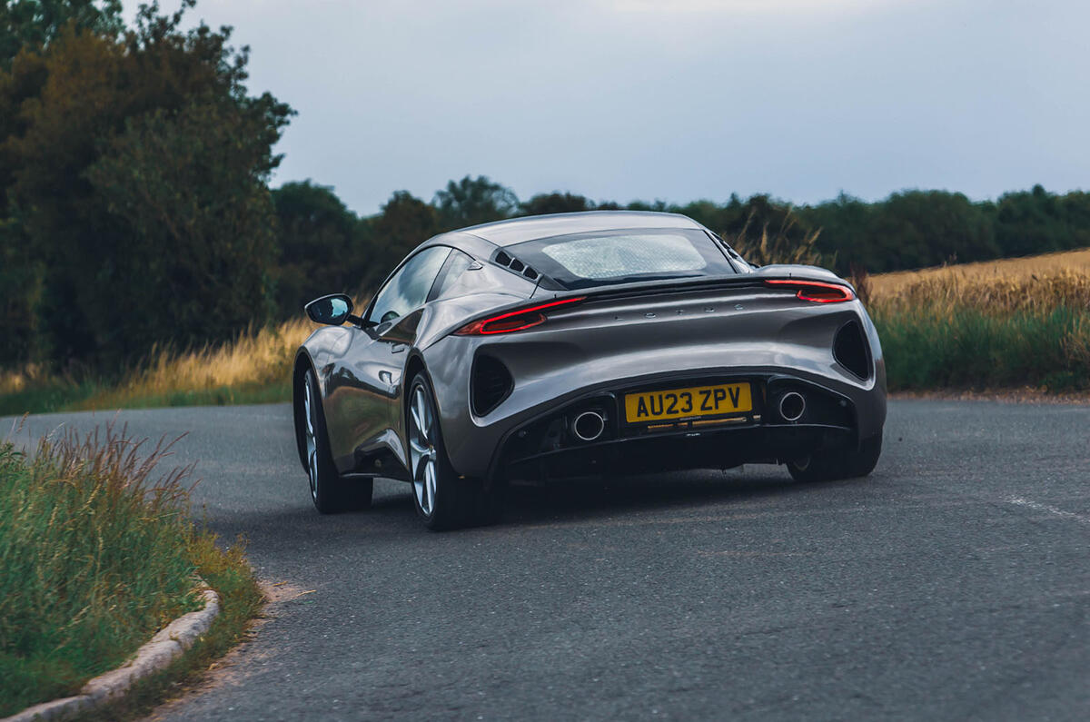 lotus emira 4 cylinder 2023 review 03 cornering rear lotus emira 4 cylinder 2023 review 03 cornering rear